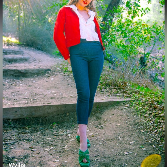 Rare Wyllis Clothing Cherry Red Cropped Wool Zanzi Pilot Jacket Western Chic - Picture 6 of 16